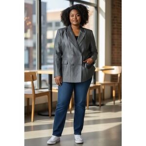 Linda Allard Ellen Tracy Charcoal Gray Wool Blend Double Breasted Blazer 16